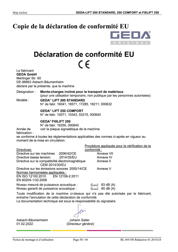 Déclaration de conformité UE_geda lift