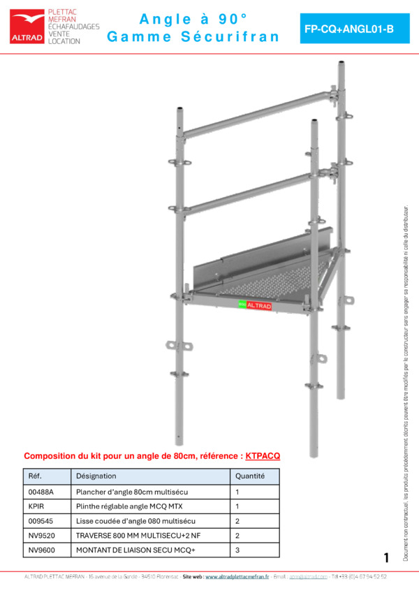 Fiche angle à 90°  (planchers d'angle)