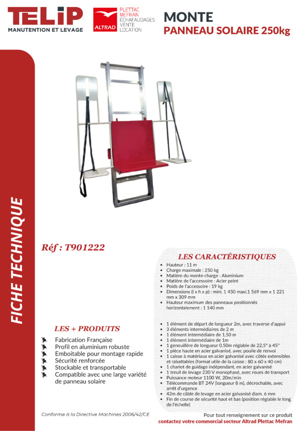 Fiche technique monte panneau solaire 250 KG
