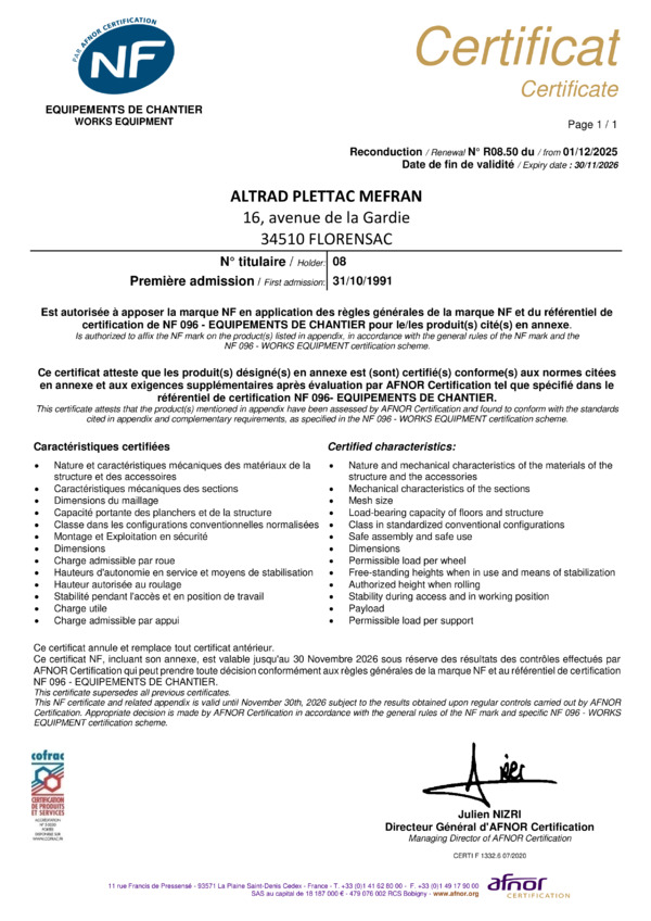 Attestation NF