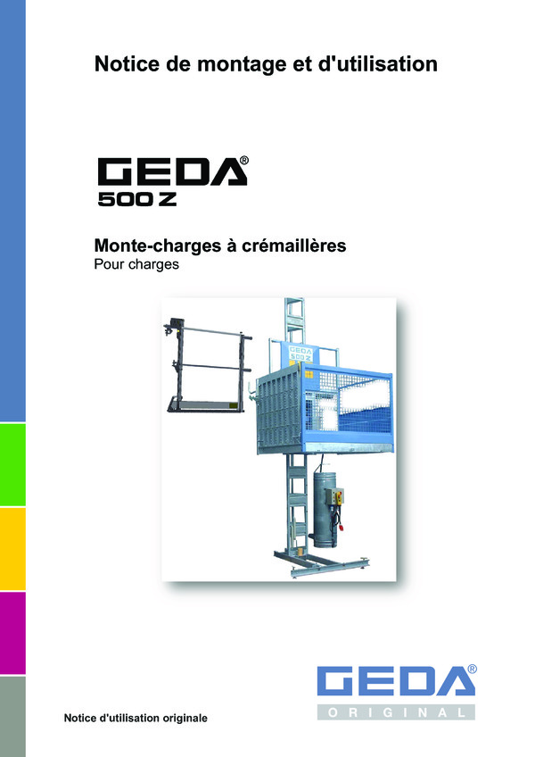 Notice d'utilisation Monte-charge à crémaillères 500Z