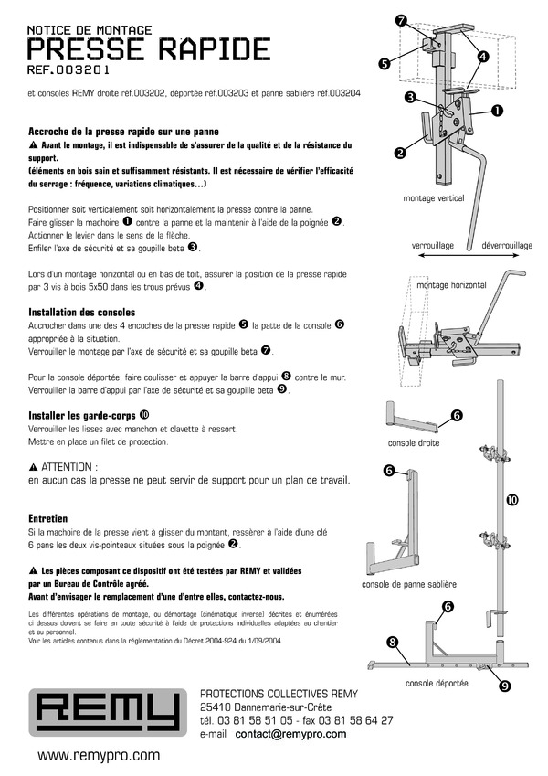 NOTICE DE MONTAGE
PRESSE RAPIDE
réf.003201