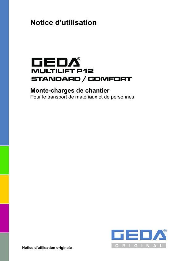 Notice d'utilisation Monte-charge de chantier/personnes et charges MULTILIFT P12