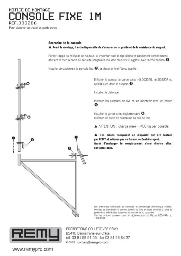 NOTICE DE MONTAGE
CONSOLE FIXE 1M
réf.003206