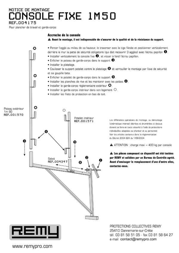 NOTICE DE MONTAGE
CONSOLE FIXE 1m50
réf.004175