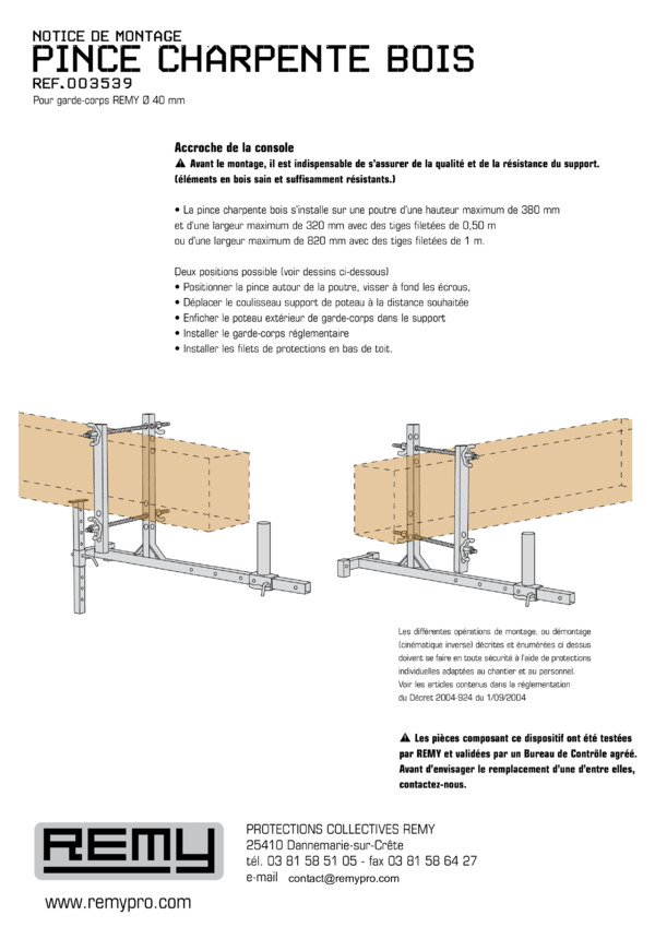 NOTICE DE MONTAGE
PINCE CHARPENTE BOIS
réf.003539