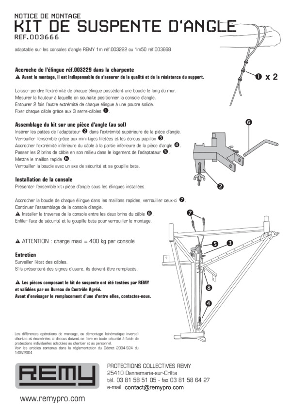 NOTICE DE MONTAGE
KIT DE SUSPENTE D'ANGLE
réf.003666